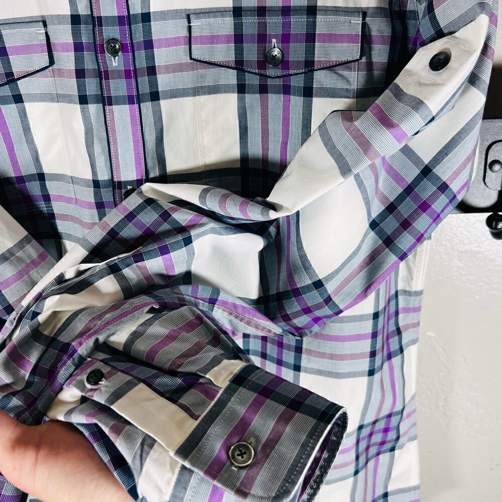 Express Fitted Button Down Long Sleeve Shirt Purp… - image 7